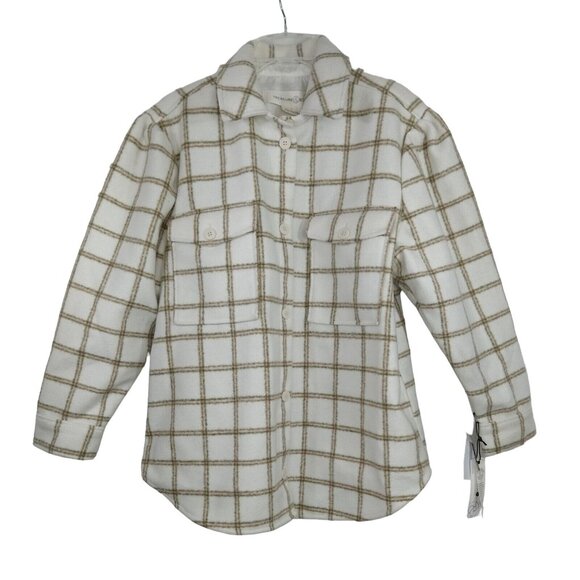 Treasure & Bond Jackets & Blazers - Treasure and Bond Button Up Shacket Jacket Women Size L Cream Tan Plaid Long Slv
